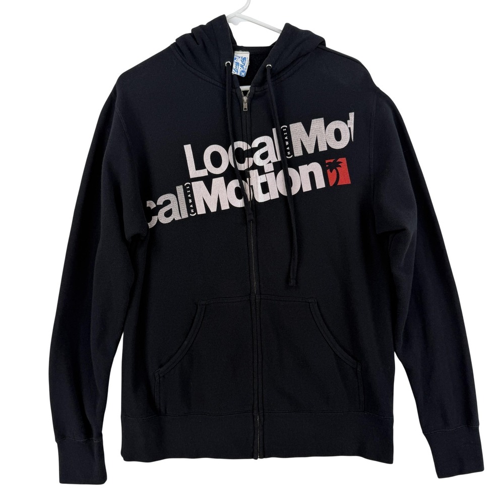Local Motion Hoodie Mens Medium Black‎ Full Zip Fleece Sweatshirt Hawaii Graphic